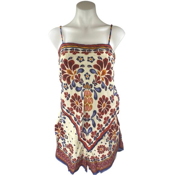 Farm Rio Multicolor Linen Floral Bandana Sleeveless Cami Tank & Shorts Set S/M - Picture 2 of 7